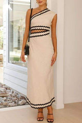 Cutout Contrast Trim Single Shoulder Dress - Trendsi - Flyclothing LLC