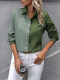 Contrast Collared Neck Long Sleeve Shirt - Trendsi - Flyclothing LLC