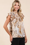 Mittoshop Abstract Print Ruffle Short Sleeve Satin Top - Trendsi