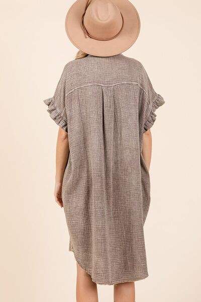 Mittoshop Mineral Wash Cotton Gauze Mini Shirt Dress - Trendsi - Flyclothing LLC