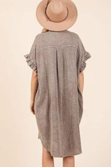 Mittoshop Mineral Wash Cotton Gauze Mini Shirt Dress - Trendsi - Flyclothing LLC