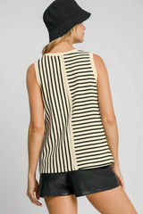 Umgee Round Neck Texture Striped Tank - Trendsi - Flyclothing LLC
