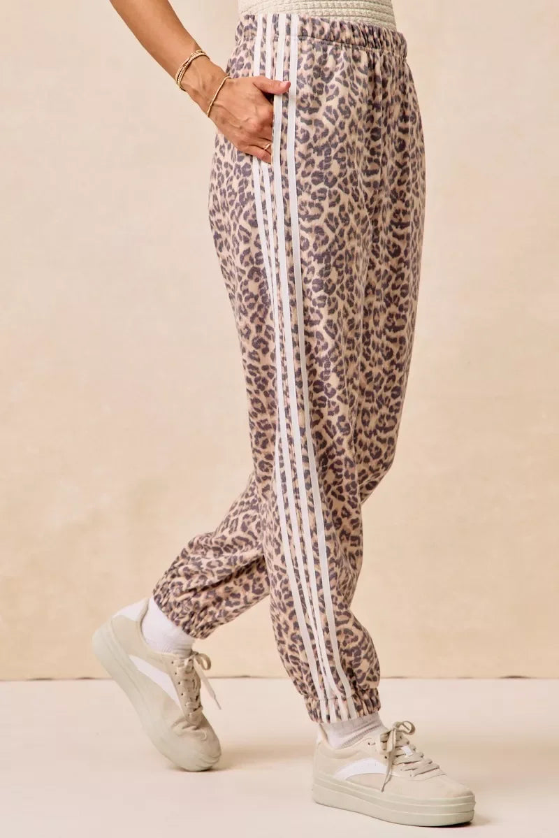 BiBi Side Lines Leopard Track Pants - Trendsi - Flyclothing LLC