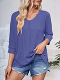 Textured Round Neck Three-Quarter Sleeve Blouse - Trendsi - Flyclothing LLC