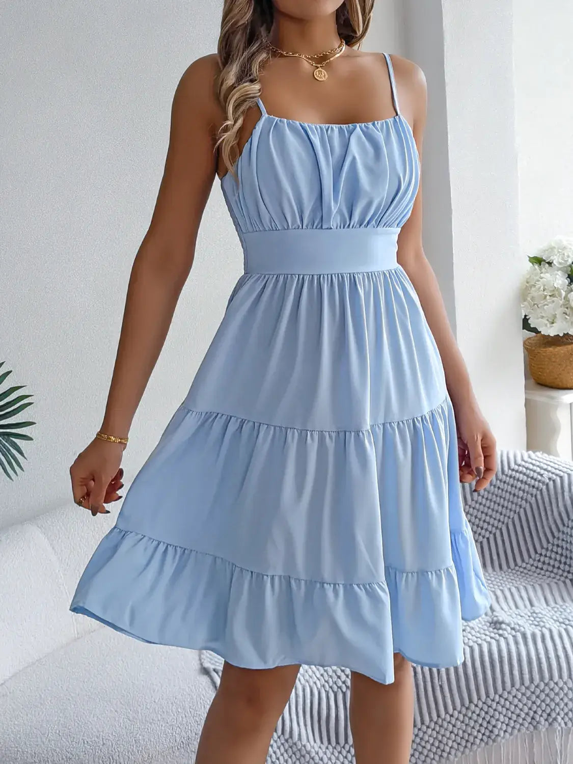 Smocked Back Tiered Cami Dress - Trendsi - Flyclothing LLC