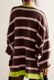 Contrast Stripes Button Down Long Sleeve Cardigan - Trendsi - Flyclothing LLC