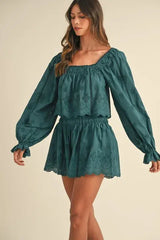 MABLE Embroidered Scalloped Lace Top and Short Set - Trendsi - Flyclothing LLC