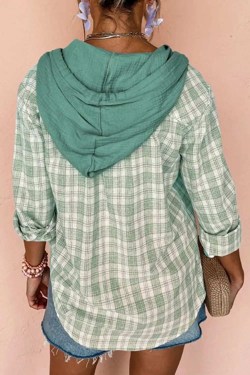 Drawstring Button Up Hooded Jacket - Trendsi - Flyclothing LLC