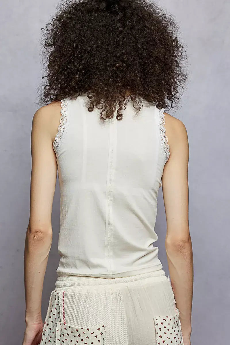 POL Round Neck Cropped Tank with Lace Trim - Trendsi - Flyclothing LLC