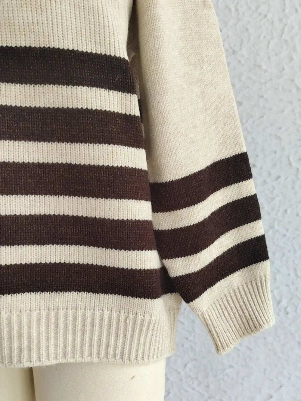 Striped Dropped Shoulder Long Sleeve Sweater - Trendsi - Flyclothing LLC