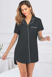 Contrast Piping Pocketed Short Sleeve Lounge Dress - Trendsi - Flyclothing LLC