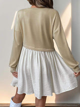 Perfee Contrast Round Neck Long Sleeve Mini Dress - Trendsi - Flyclothing LLC