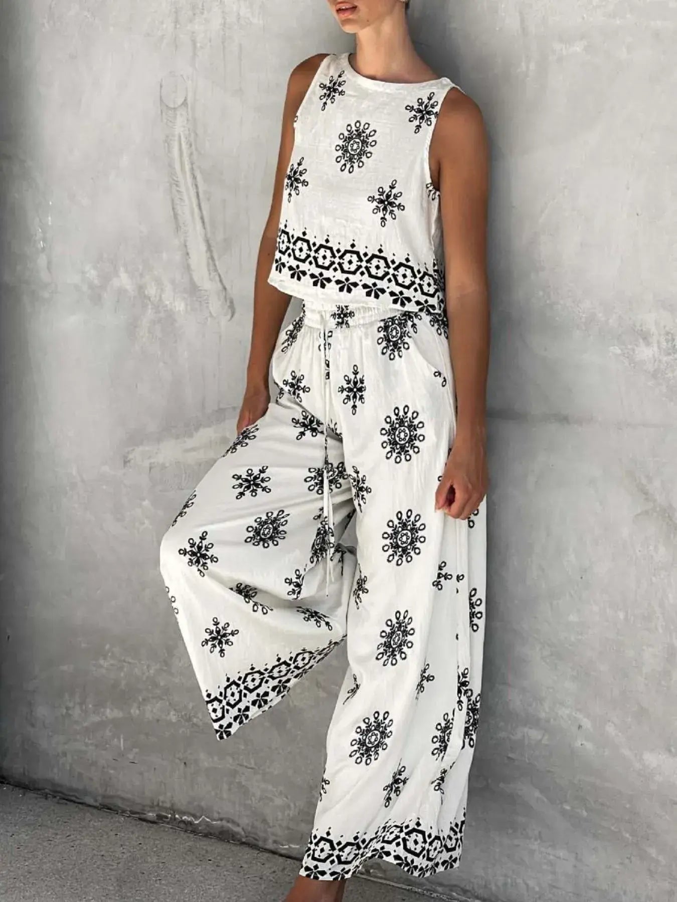 Printed Tank and Pants Set - Trendsi - Flyclothing LLC