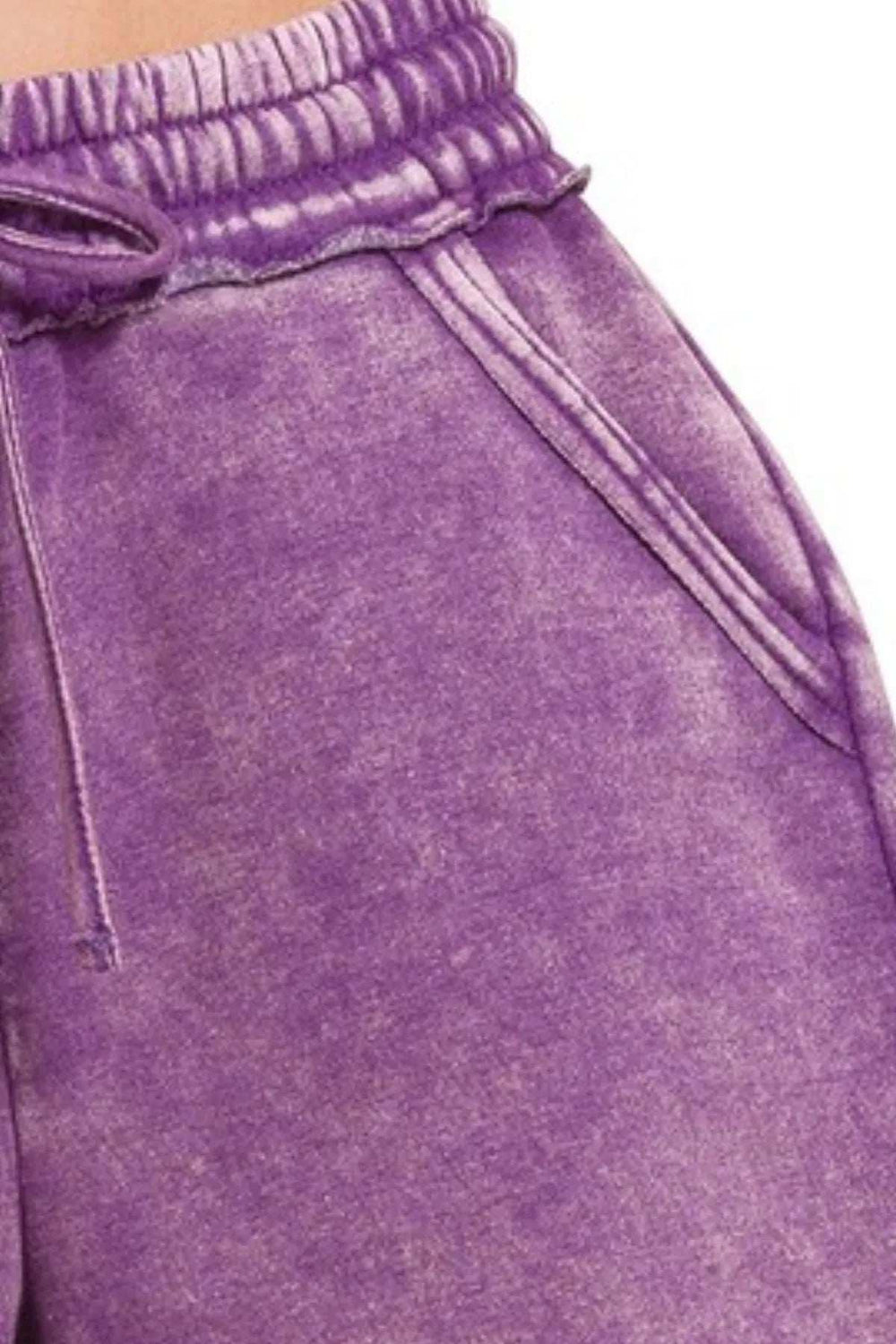 Zenana Acid Wash Fleece Drawstring Shorts With Pockets - Trendsi - Flyclothing LLC