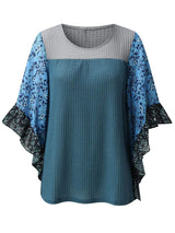 Full Size Printed Round Neck Three-Quarter Sleeve Blouse - Trendsi - Flyclothing LLC