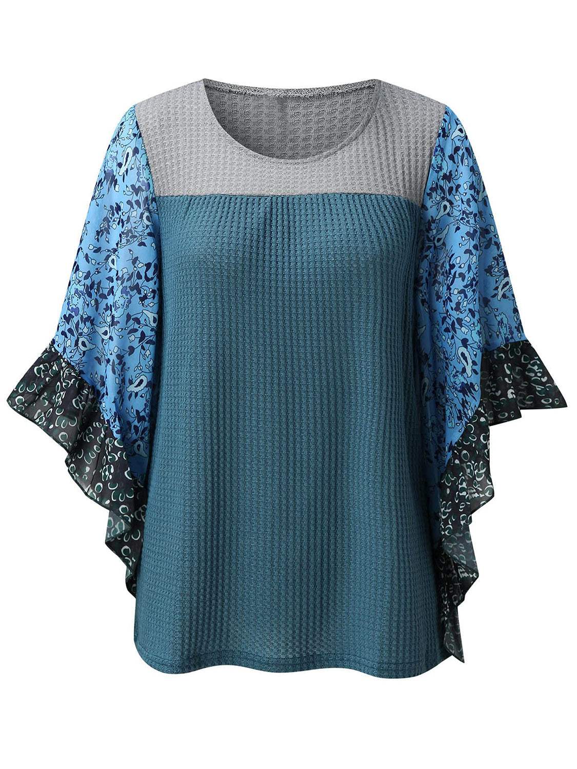 Full Size Printed Round Neck Three-Quarter Sleeve Blouse - Trendsi - Flyclothing LLC