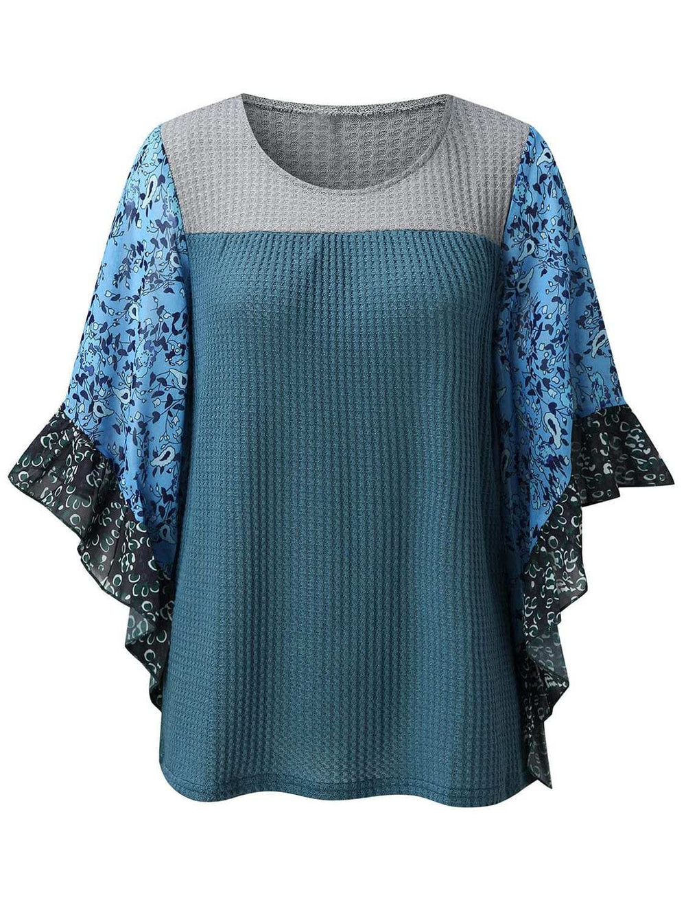 Full Size Printed Round Neck Three-Quarter Sleeve Blouse - Trendsi - Flyclothing LLC