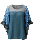 Full Size Printed Round Neck Three-Quarter Sleeve Blouse - Trendsi - Flyclothing LLC