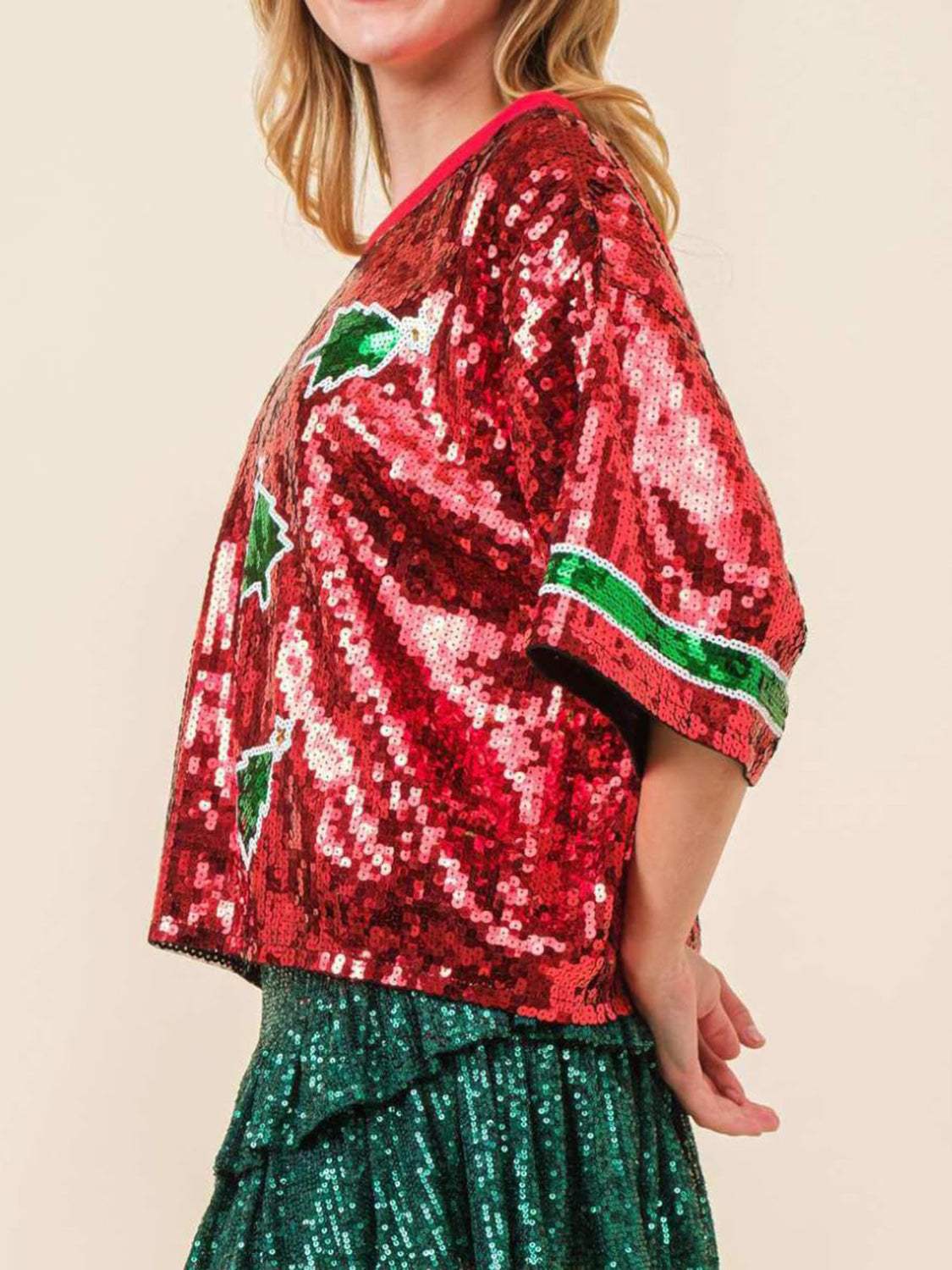 Sequin Round Neck Half Sleeve Top - Trendsi - Flyclothing LLC