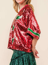 Sequin Round Neck Half Sleeve Top - Trendsi - Flyclothing LLC