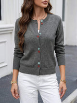 Contrast Button Long Sleeve Cardigan - Trendsi - Flyclothing LLC