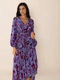 Printed Tie Neck Balloon Sleeve Maxi Dress - Trendsi - Flyclothing LLC