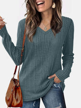 V-Neck Long Sleeve T-Shirt - Trendsi - Flyclothing LLC