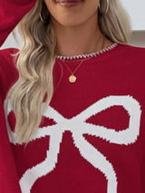 Bow Round Neck Sweater - Trendsi - Flyclothing LLC