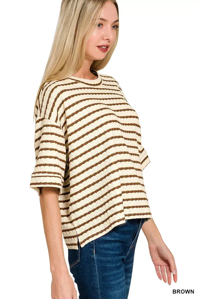 Zenana Striped Short Sleeve Tee & Shorts Set - Trendsi - Flyclothing LLC