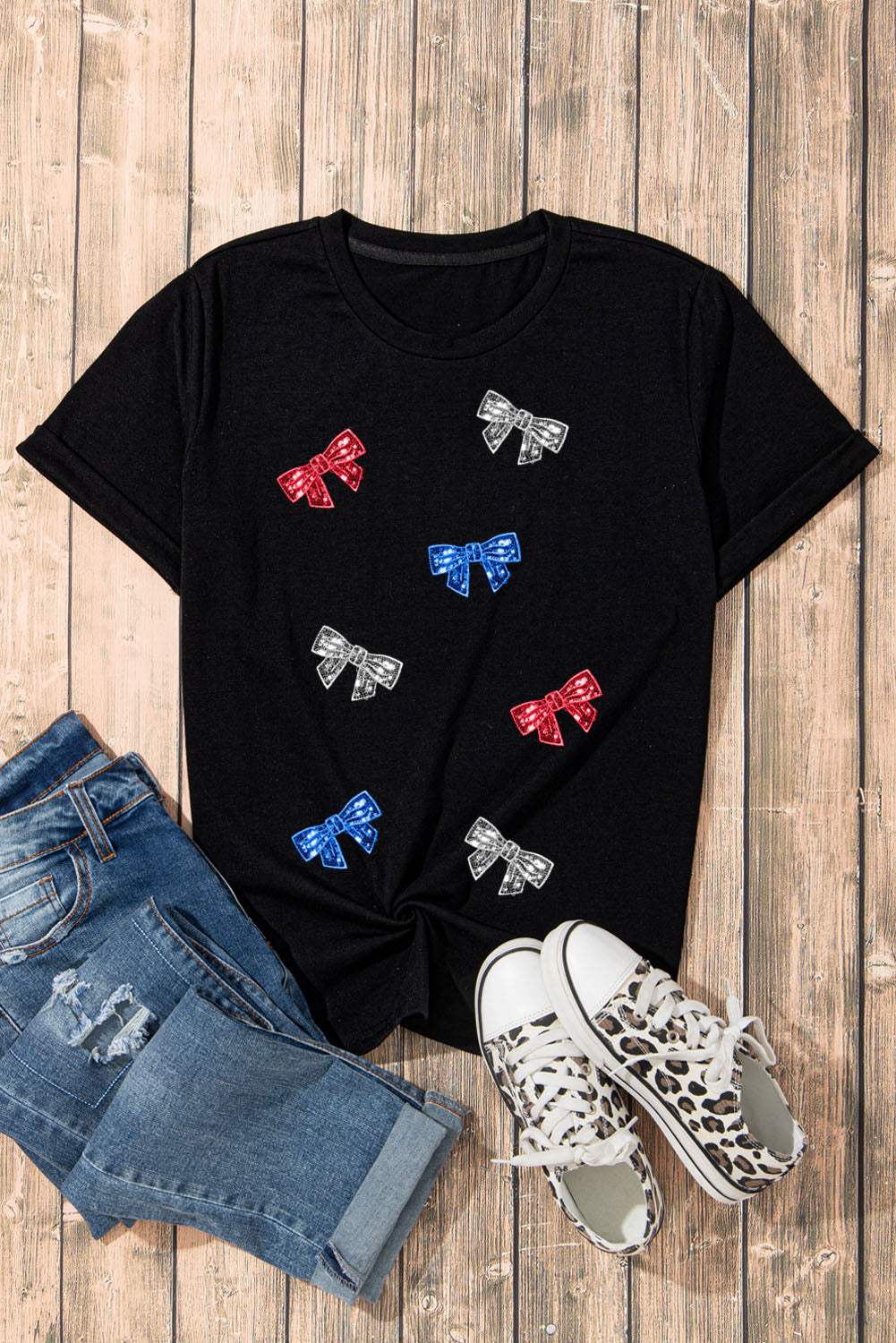 Bow Round Neck Short Sleeve T-Shirt - Trendsi - Flyclothing LLC