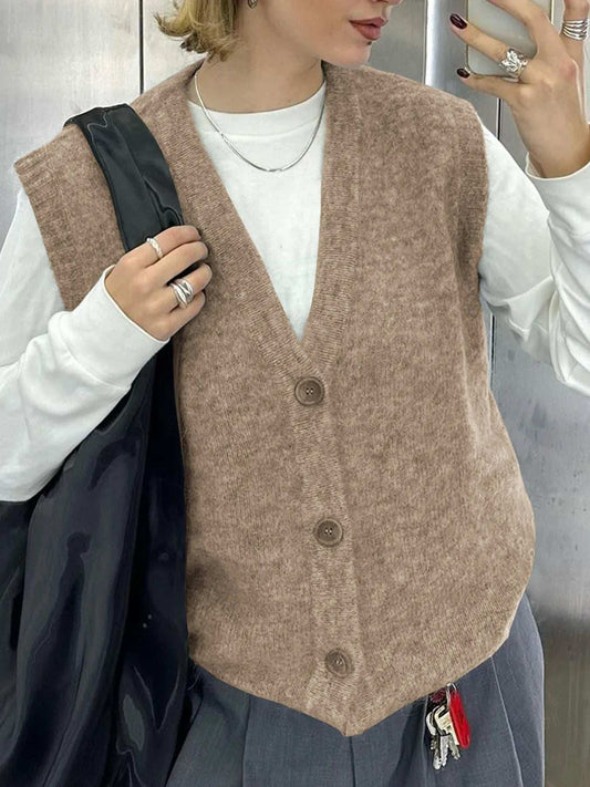 Button-Front Sweater Vest - Trendsi - Flyclothing LLC