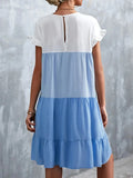 Color Block Round Neck Short Sleeve Dress - Trendsi