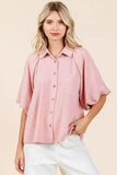 Mittoshop Airflow Short Bubble Sleeve Button Down Shirt - Trendsi