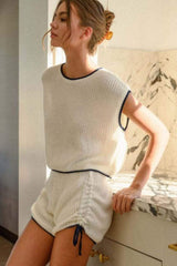 Contrast Trim Round Neck Top and Shorts Sweater Set - Trendsi - Flyclothing LLC