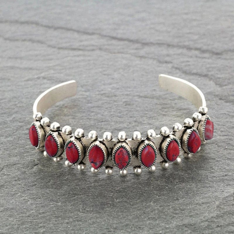 Artificial Turquoise Alloy Open Bracelet - Trendsi
