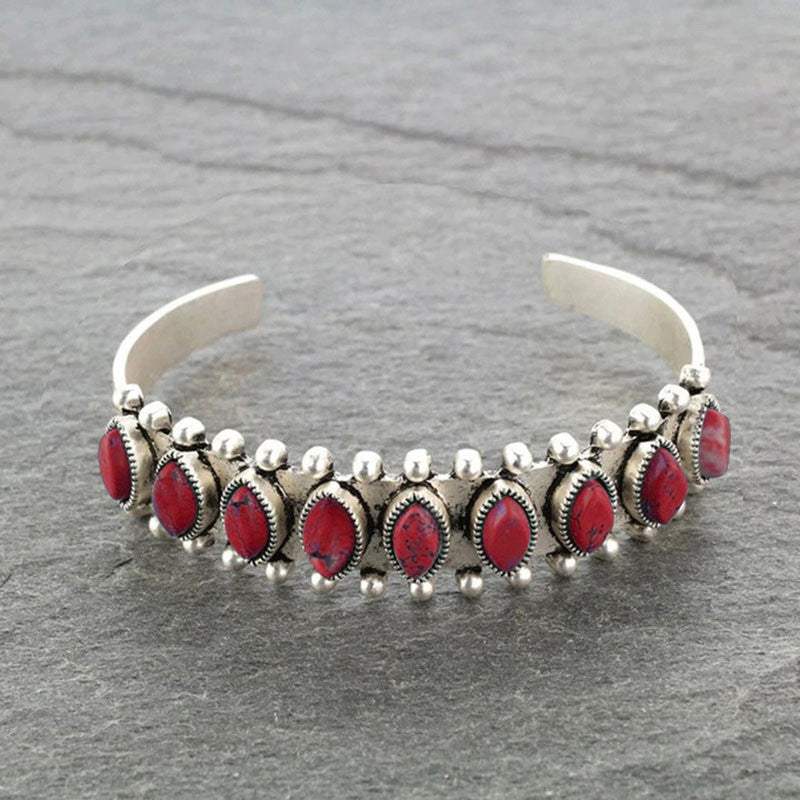 Artificial Turquoise Alloy Open Bracelet - Trendsi - Flyclothing LLC