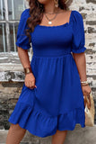 Plus Size Smocked Square Neck Short Sleeve Dress - Trendsi