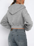 Zip Up Long Sleeve Hooded Cropped Jacket - Trendsi