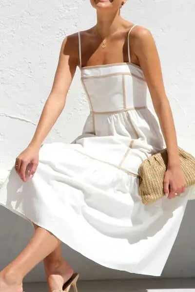 Contrast Trim Square Neck Midi Cami Dress - Trendsi - Flyclothing LLC