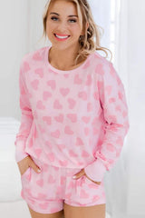 Heart Print Long Sleeve Top and Shorts Lounge Set - Trendsi - Flyclothing LLC