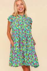 Haptics Frilled Mock Neck Ditsy Floral Dress - Trendsi