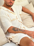 Men's Plus Size Button Down Half Sleeve Top and Shorts Set - Trendsi