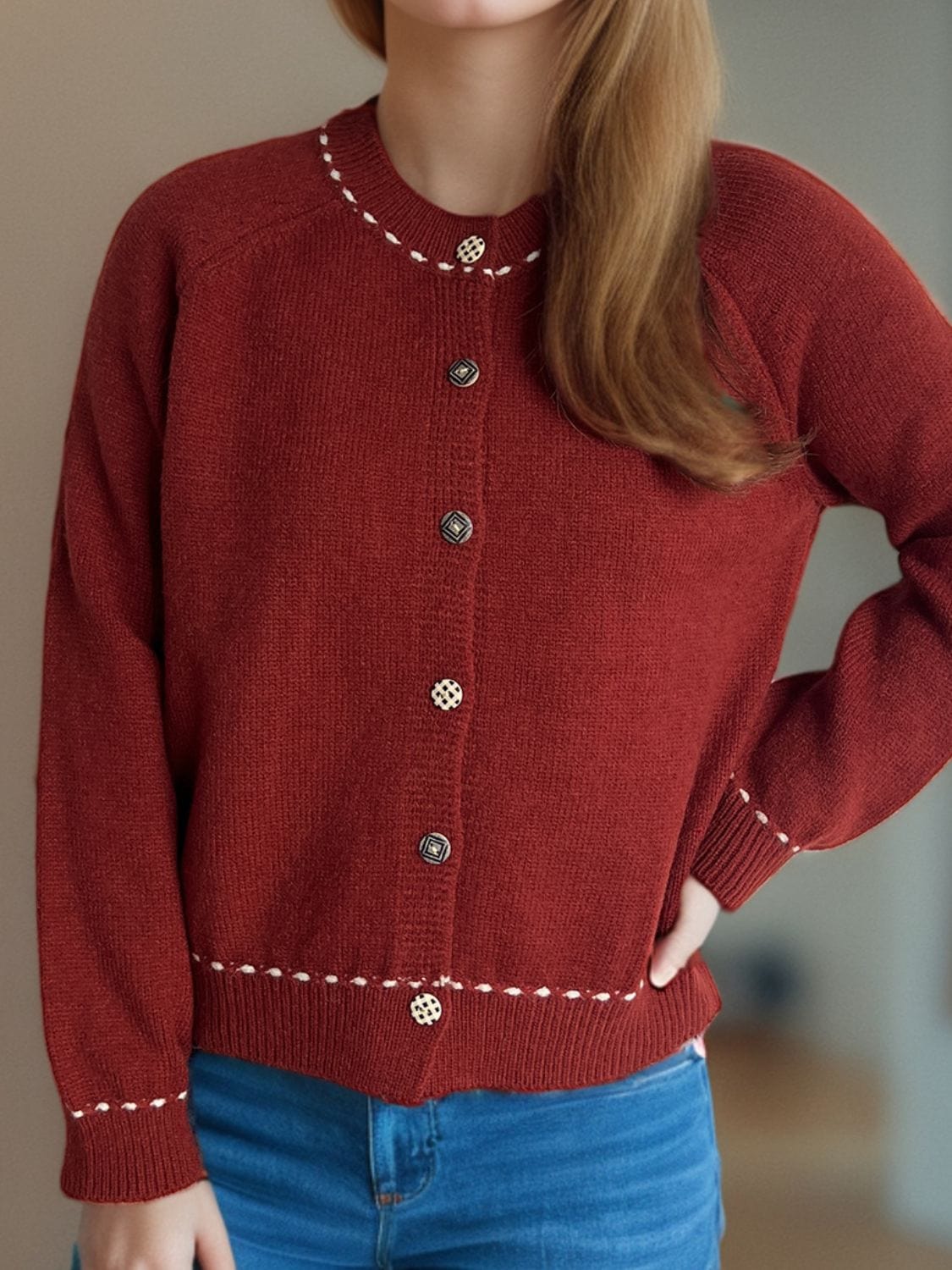 Button Down Long Sleeve Cardigan - Trendsi