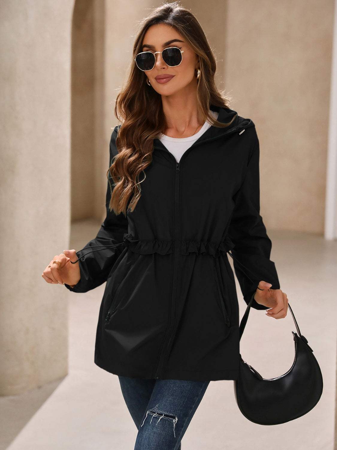 Ivy Lane Outdoor Waterproof Long Sleeve Hooded Windbreaker - Trendsi - Flyclothing LLC