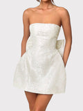 Lace-Up Sleeveless Satin Mini Dress with Bow - Trendsi