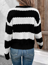 Striped Round Neck Long Sleeve Sweater - Trendsi - Flyclothing LLC