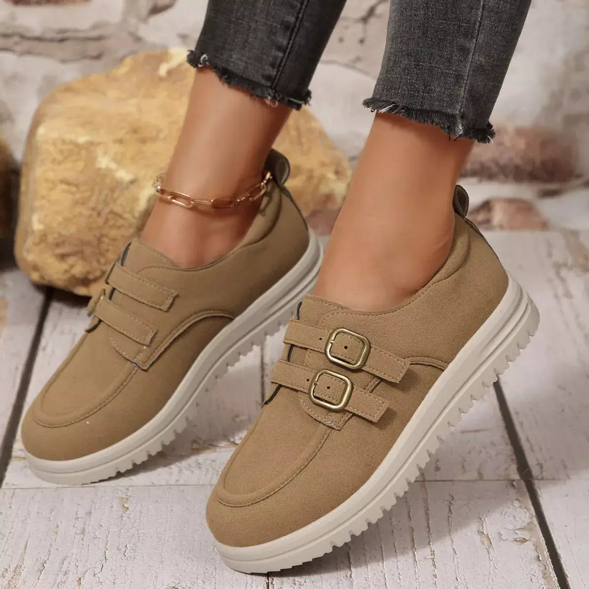 Buckle Accent Casual Loafers - Trendsi - Flyclothing LLC