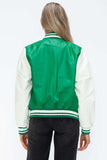 Love Me Now PU Leather Contrast Snap Down Bomber Jacket - Trendsi - Flyclothing LLC