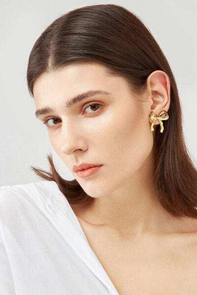 Brass Bow Stud Earrings - Trendsi - Flyclothing LLC