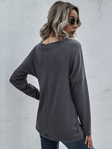 Perfee Waffle-Knit Surplice Long Sleeve Top - Trendsi - Flyclothing LLC